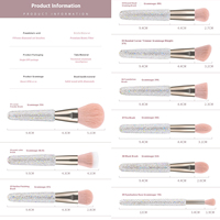 Mauri 15 pièces ensemble de pinceaux maquillage luxe professionnel strass haute qualité diamant rose maquillage ensemble de pinceaux