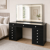 Coiffeuse multicolore pour chambre d'appartement – Options blanc, rose, noir – Coiffeuse de maquillage avec poignées en cristal – Vente directe usine, personnalisable