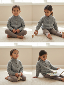 Vente en gros de cardigan en tricot pour bébé, unisexe, automne-hiver, manches longues, couleur unie, côtelé, col montant, pour tout-petits - Product Image 2