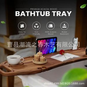 ชั้นวางของในห้องน้ำไม้กระถินณรงค์สำหรับบ้าน, ชั้นวางของในห้องน้ำกันน้ำ, ที่วางแท็บเล็ต โทรศัพท์ และแก้วน้ำ, ชั้นวางของในห้องน้ำไม้เนื้อแข็ง - Product Image 5