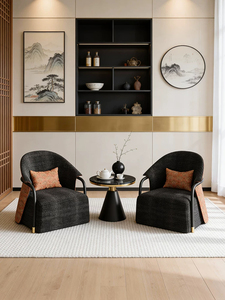 <span class=keywords><strong>Fauteuil</strong></span> en velours texturé de style chinois JP avec garniture en cuir doré pour hôtel, salon de thé, salon - Product Image 4
