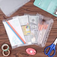 Pochette de protection transparente en plastique souple PP A5 A6 A4 à 6 trous avec fermeture éclair pour documents, crayons, cahiers et espèces