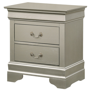Mesita de Noche Plateada con Dos Cajones, Muebles para Dormitorio - Product Image 2