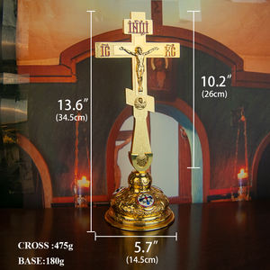 Lieferant für Orthodoxe Kirchen: Altarkreuz mit Jesusfigur auf Sockel, vergoldet mit farbenfrohem Emaille-Dekor, Geschenk für Bischof und Pastor - Product Image 2