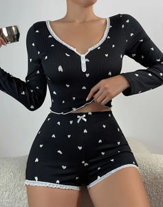 Nova Chegada Conjunto de Pijamas Femininos Respirável com Estampa e Renda, Camisola de Noite com Cintura Elástica e Decote em V para o Verão - Product Image 4