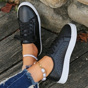 Nuova fabbrica all'ingrosso di pizzo cavo tinta unita piccole <span class=keywords><strong>scarpe</strong></span> da <span class=keywords><strong>donna</strong></span> sportive Casual traspiranti bianche - Product Image 3