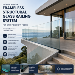 Balustrade en <span class=keywords><strong>verre</strong></span> <span class=keywords><strong>trempé</strong></span> structurel sans cadre pour escalier, balcon, terrasse, clôture de <span class=keywords><strong>piscine</strong></span> - Product Image 3