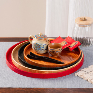 ถาดเสิร์ฟไม้ทรงกลมสีแดง ชุดสำหรับชา กาแฟ ใช้ในโรงแรม YP - Product Image 1
