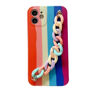 hand wrist strap phone case tpu rainbow imd phone back cover for iphone 12 mini