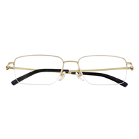 Gafas de titanio IP con logotipo personalizado al por mayor, monturas ópticas modernas minimalistas de medio aro, brillantes, doradas, de moda.