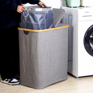 Collapsible Laundry <b>Basket</b> Rectangle Gray Foldable <b>Storage</b> For <b>Bathroom</b> Clothing Daily Necessities - Product Image 3
