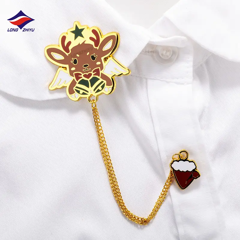Lapel Pins Longzhiyu Custom Lapel Pins Cartoon Deer Metal Chain Badges Brooches