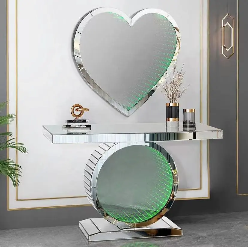Meja Konsol Entri Kaca 3D Gaya Populer Mode Amerika dan Set Cermin untuk Ruang Tamu dan Hotel Modern