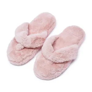 Fashion Warm Faux Fur Fluffy Winter Plush Fuzzy Indoor Home Flip Flops Slippers For Women