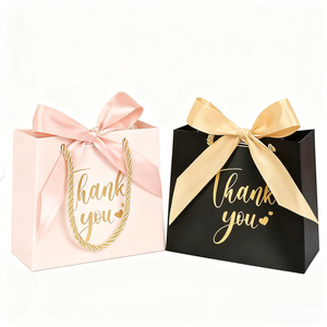 KM Luxury Custom Wedding Candy <strong>Gift</strong> Paper Bag with Ribbon <strong>Bow</strong> for Thank You Parties and Special Events - Product Image 1