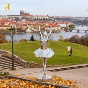Escultura de Bailarina de Acero Inoxidable de Tamaño Real, Estilo Moderno, para Exteriores, Plazas Públicas y Parques - Product Image 3