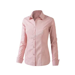 Nueva llegada elegante manga larga al por mayor precio barato señora 100% algodón diseño personalizado OEM logo camisa de mujer de Bangladesh