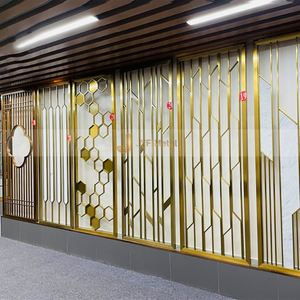 EX324 Luxury Modern Gold SUS Carved Decorative Laser Cut Stainless Steel Foldable Multifunctional Partition <b>Screen</b> <b>Panel</b> - Product Image 4