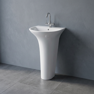 Vistaar Lotus – Lavabo sur pied ovale en céramique, design moderne pour salle de bain, équipement sanitaire - Product Image 2