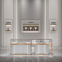 Vitrina de Exhibición de Joyería de Lujo con Logotipo Personalizado, Producción Directa de Fábrica, Diseño Moderno en Acero Inoxidable, Madera y Vidrio