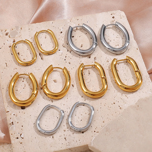 Pendientes de Aro Ovalados Minimalistas de Acero de Titanio en Oro y Plata para Mujer, Diseño Geométrico de Moda, Primavera 2025 - Product Image 1