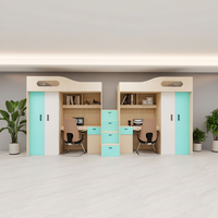 Lit mezzanine pour enfants efficace et peu encombrant avec bureau et armoire pour filles, taille double avec tiroirs, bleu