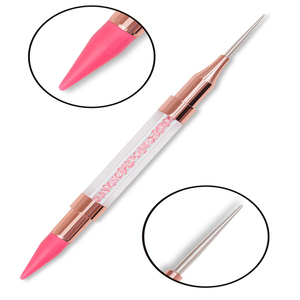 Pinceau à ongles double embout en cristal avec manche acrylique pour points, cire, strass et gel – Outil de manucure - Product Image 5
