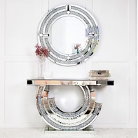 Table console en verre contemporaine avec ensemble de miroir mural pour salon et salle à manger, meubles de maison