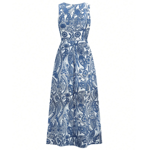Combinaison ample à imprimé Paisley style bohème pour femme, élégante, col rond, sans manches, fente avant, maxi, tenue de plage estivale, personnalisable - Product Image 3