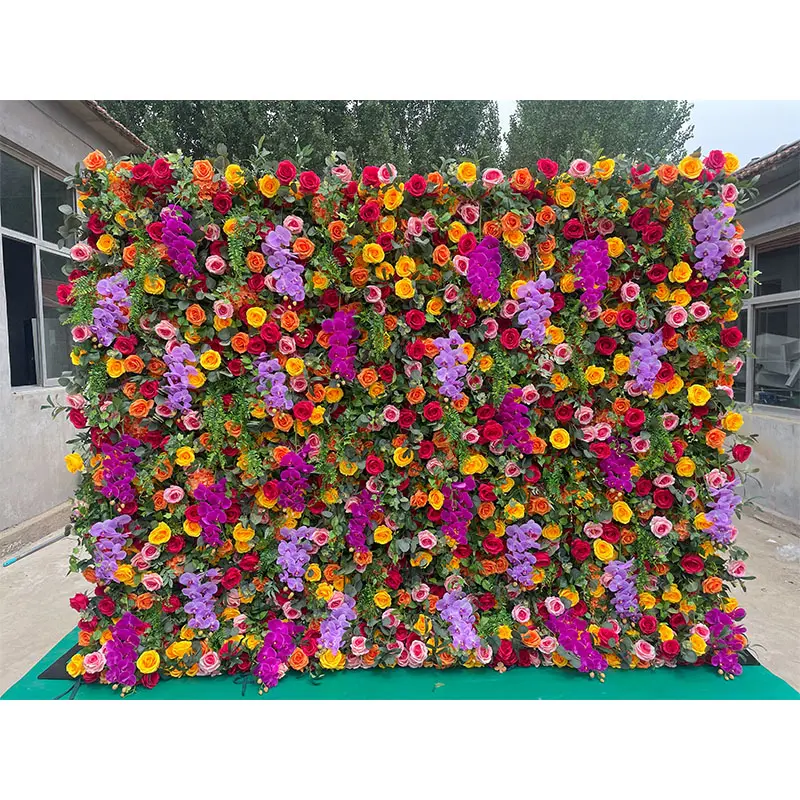 L-OFW Custom Zijde Faux Flowerwall Bruiloft Podium Decoratie Bloemen Muren Kunstmatige Roos Opknoping Orchidee Bloemenmuur