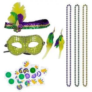 Mardi Gras ชุดเครื่องแต่งกาย Mardi Gras,หน้ากากดวงตาหมวกผูกโบว์สร้อยคอลูกปัดสีสันสดใสชุดตกแต่ง