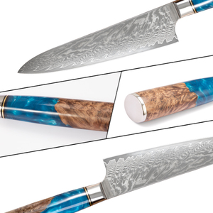 Bộ dao bếp Nhật Bản 9 món cao cấp, cán nhựa xanh, thép Damascus - Product Image 5