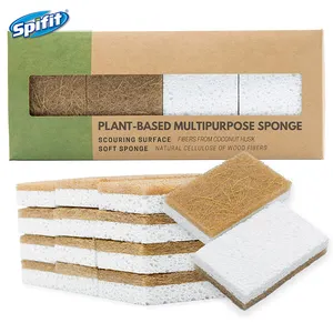 SPIFIT bantalan penggosok berbasis tanaman mudah terurai bebas bau ramah lingkungan spons selulosa kelapa untuk mencuci piring dapur