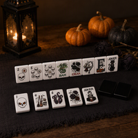 En gros, Jeu de Mahjong moderne d'Halloween avec motifs Tête de mort et Tentacule, dos noir, format de poche portable pour soirées de jeu en club