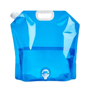 Grosir biru transparan wadah air lipat Kemah 5L 10L tas kendi plastik bening tingkat makanan kendi penyimpanan untuk berkemah