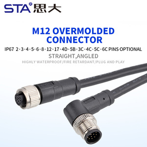 M12 Aviação Plug 2 <span class=keywords><strong>3</strong></span> 4 5 6 8 12 17pin Ângulo Direito Reto Feminino Masculino Overmolded Conector PVC PUR Cabo de Extensão - Product Image 2