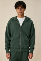 Setelan Olahraga Pria Hijau Dua Potong, Hoodie Sweatshirt Zip-Up Oversize 100% Katun dan Celana Jogger, Desain OEM Custom untuk Kegunaan Sehari-hari