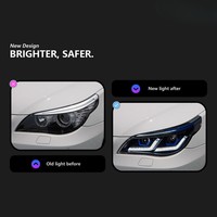 Pour BMW Série 5 E60 2003-2010, ensemble de phares LED Angel Eye avec accent bleu amélioré, DRL, avec lentilles bi-projecteurs