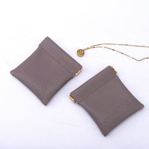 8*8 Cm Custom Logo Pu Leather Jewelry Pouch Cosmetic <b>Mini</b> Watch Ring Packaging Bag Storage Gift Leather Pouch - Product Image 6