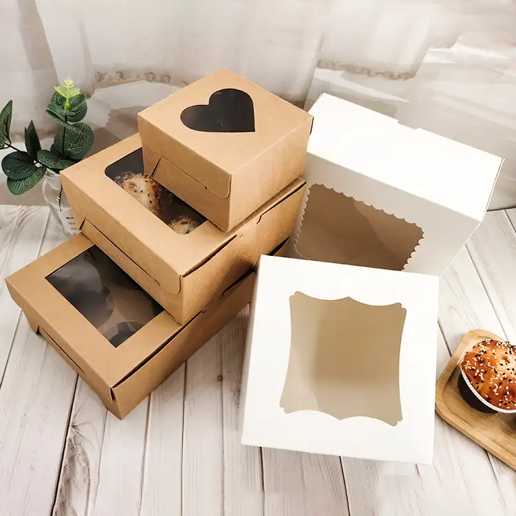 Sunshine-caja de cartón desechable para Tartas, caja de cartón blanca lisa de 6 pulgadas y 8 pulgadas con ventana y logotipo impreso