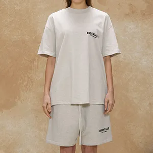 Camiseta de manga corta personalizada de talla grande, Top corto básico Unisex para mujer 100% algodón Y2K Essentials, Conjunto de camiseta, pantalones cortos para mujer, alta calidad