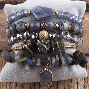 Bijoux Boho personnalisés pour femmes, 5 pièces, bracelet acrylique en cristal de verre, Bracelet en pierre irrégulière, ensemble de bracelets empilés