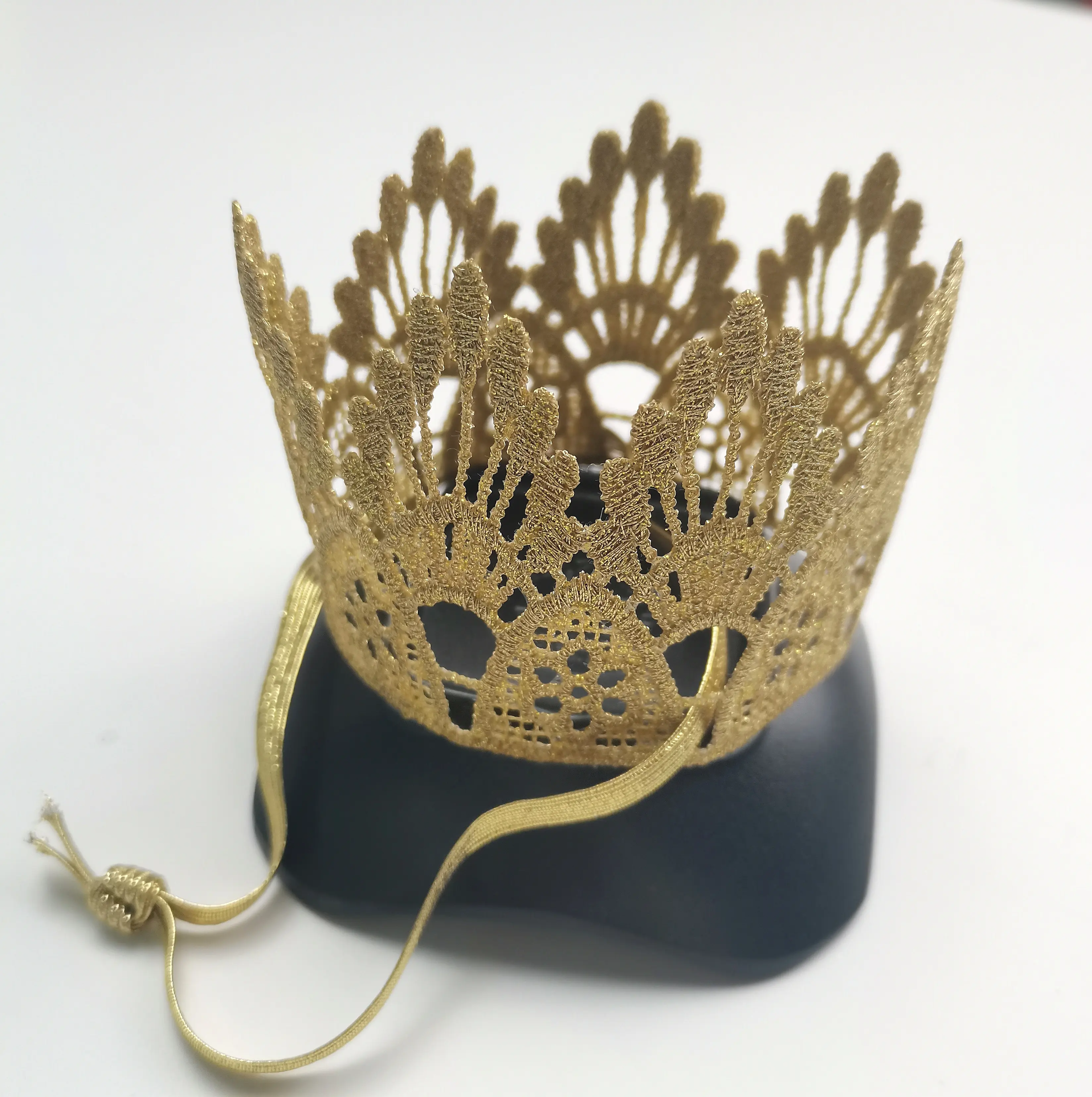 Neue beliebte goldene Silber garns tickerei Guipure Spitze Haar Stirnband Krone für Königin Baby Geburtstags feier