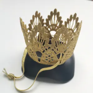 Nuovo popolare oro argento filato ricamo guipure pizzo capelli fascia corona per la festa di compleanno del bambino regina