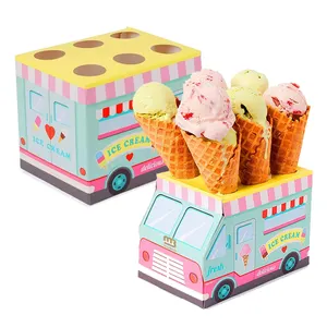 Custom Creative design Ice Cream Party Decoration Truck Stand Cone Holders Crepe Ice Cream Packaging Box Container