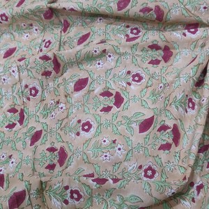 Hand Block Floral Printed Cotton Fabric | Sandy Brown Kids Dress <b>Material</b> for Ethnic Clothing <b>Sewing</b> and Crafting - Product Image 4