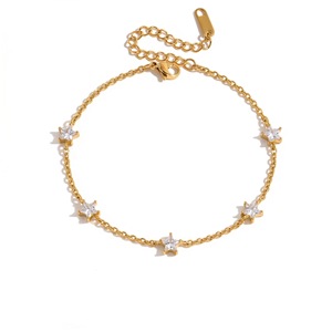 Bracciale con Charm a Forma di Racchetta da Tennis in Acciaio Inox, Placcato Oro con Stella e Perla, Gioielli Sportivi Impilabili per Donne - Product Image 4