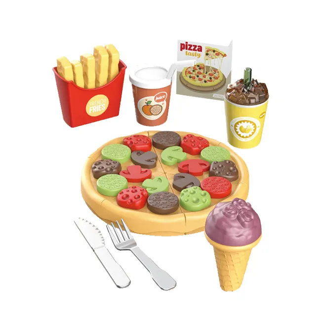 Kids simulation fast food play set toys plastic pretend play drink game cutting pizza toy set