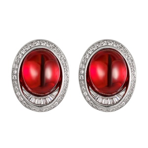 Boucles d'oreilles clous ovales en cuivre écologique avec zircon rouge taillé 10*12mm, bijoux raffinés pour femme, idéales pour le quotidien - Product Image 1