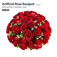 Bouquet de fleurs artificielles éclatantes avec roses rouges floquées, fleurs mélangées pour mariage, centre de table, décoration de fête et de vacances